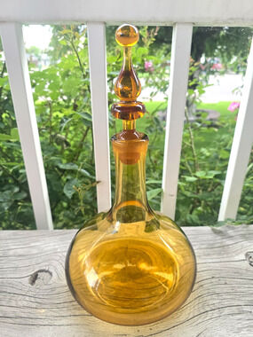 Vintage Blenko Ship Decanter Designer Joel P. Meyers #6516 Honey 13" w/Stopper